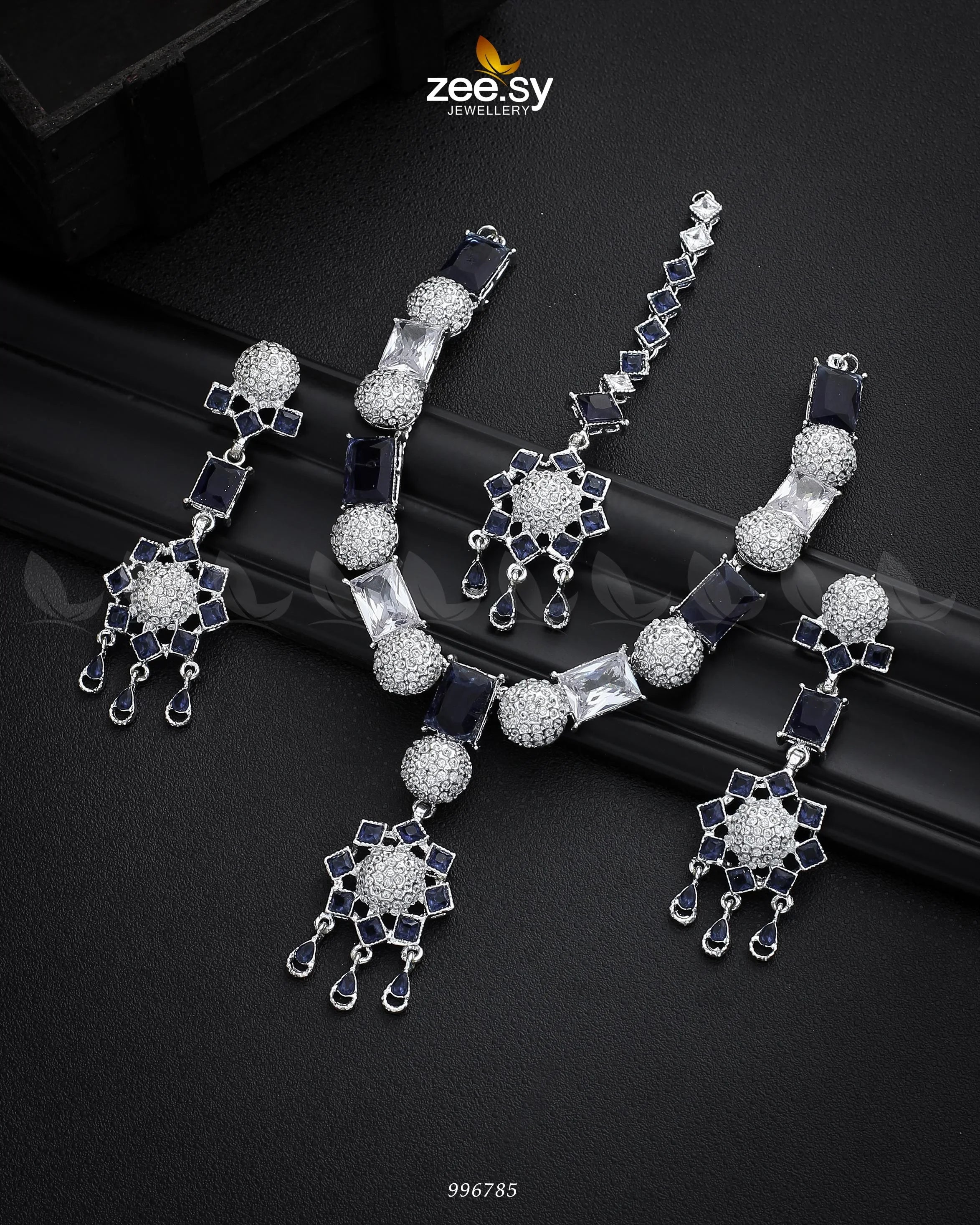 Agapanthus Necklace Set Silver Blue - Zeesy Jewellery