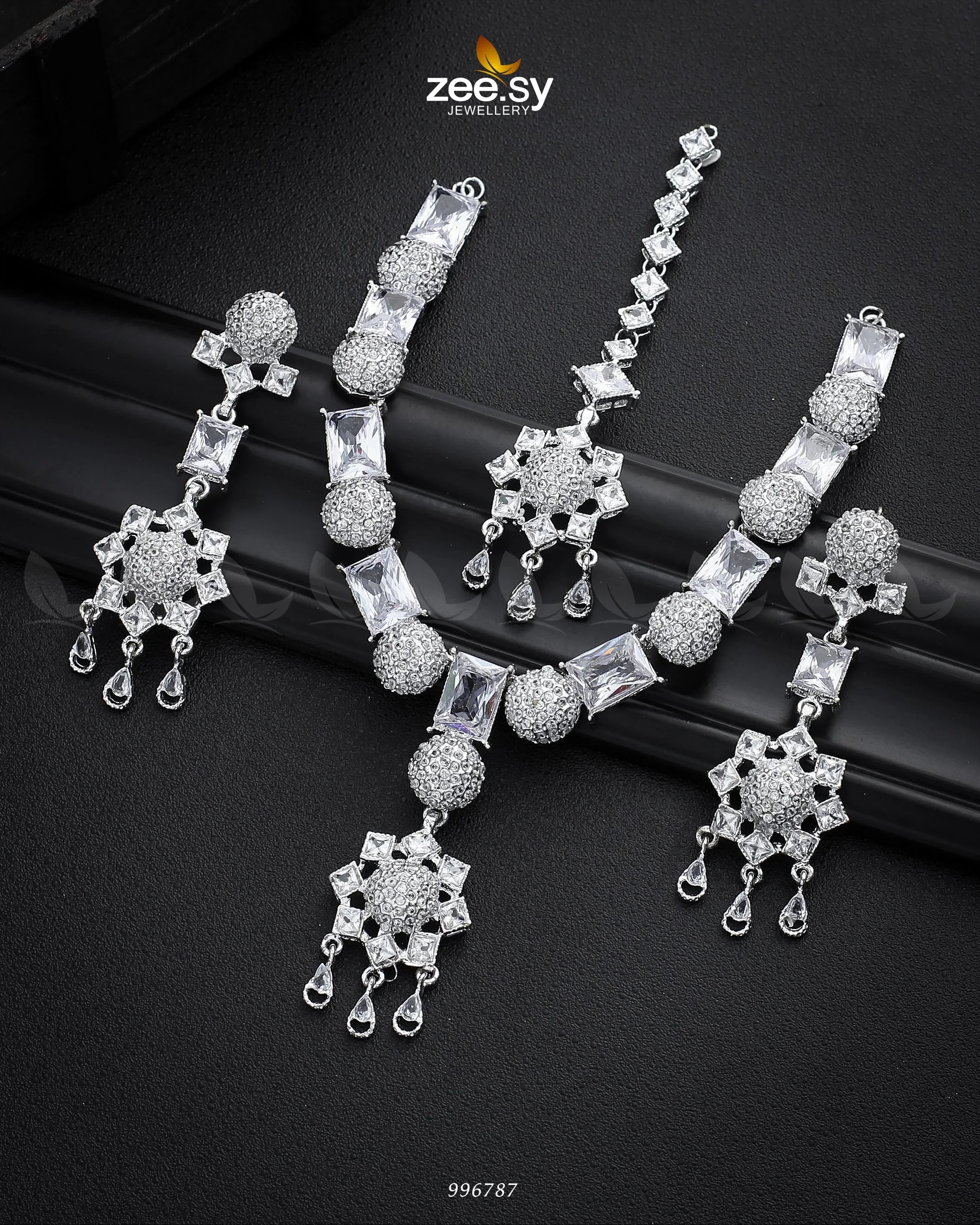 Agapanthus Necklace Set Silver White - Zeesy Jewellery