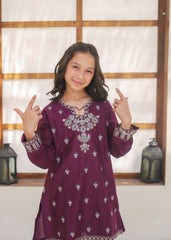 Khanak Stitched Kids-Purple Embroidered Gharara KST 147