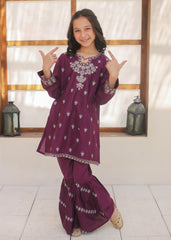 Khanak Stitched Kids-Purple Embroidered Gharara KST 147
