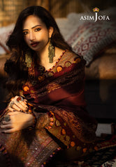 Asim Jofa Kashmiri Taanka - Embroidered Shawl collection Ajkt-11 Embroidered Slub Raw Silk 3 Pcs