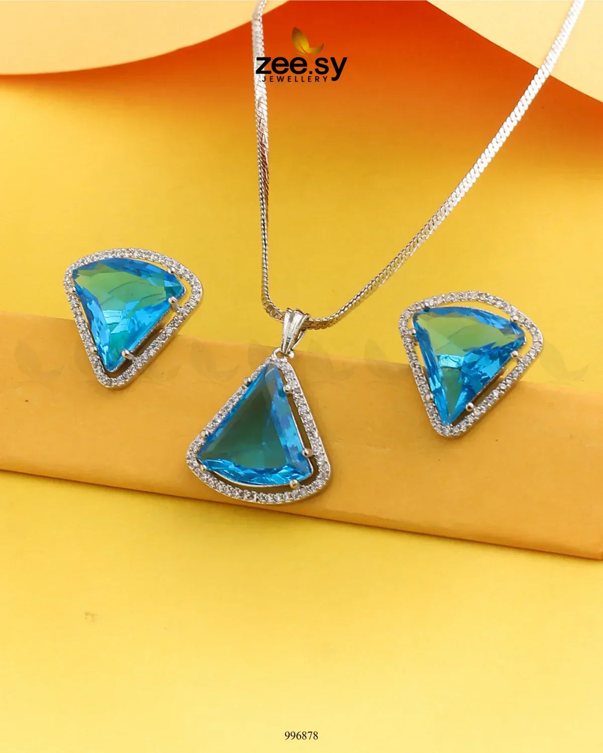 Tetrahedron Pendant Set Ocean Blue - Zeesy Jewellery