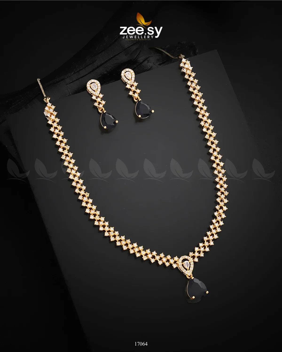 Nargis Zircon Necklace Golden Blue - Zeesy Jewellery
