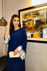 Manahils Stitched Navy Embroidered Sleeves