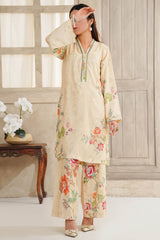 Hazel By Aizal Stitched Co Ords Slub Linen Winter Suit-AH-04-Cream