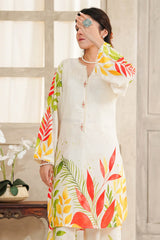Hazel By Aizal Stitched Co Ords Slub Linen Winter Suit-AH-06-White