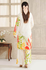 Hazel By Aizal Stitched Co Ords Slub Linen Winter Suit-AH-06-White
