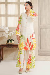 Hazel By Aizal Stitched Co Ords Slub Linen Winter Suit-AH-06-White