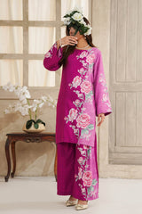 Hazel By Aizal Stitched Co Ords Slub Linen Winter Suit-AH-08-Purple