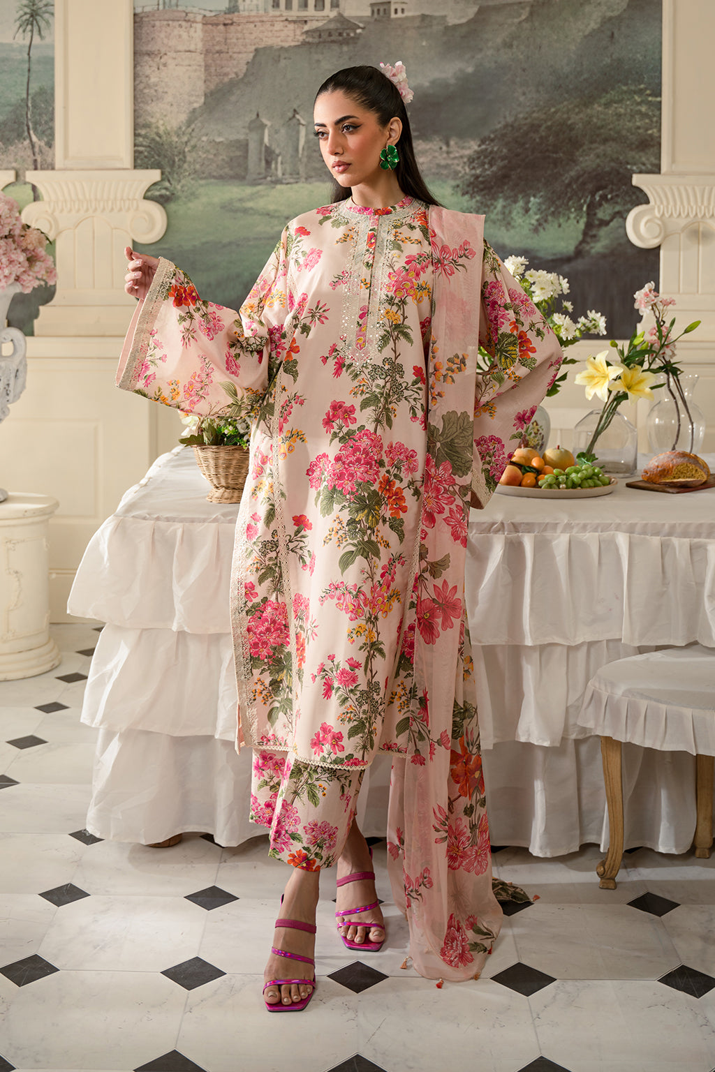 Fresco By Sheenora Stitched 3 Piece Lawn Edit Collection'2024-Musk Pink