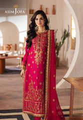 Asim Jofa Designers Limited Edition Ajhed-08 Embroidered Jumbo Silk Stitched 3 Pcs