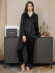 Studio By Arj Bella de Fashion Trendy Touches Contrast Pipping Satin Silk Black Pajama Set  ARJ-PJ27-BLK