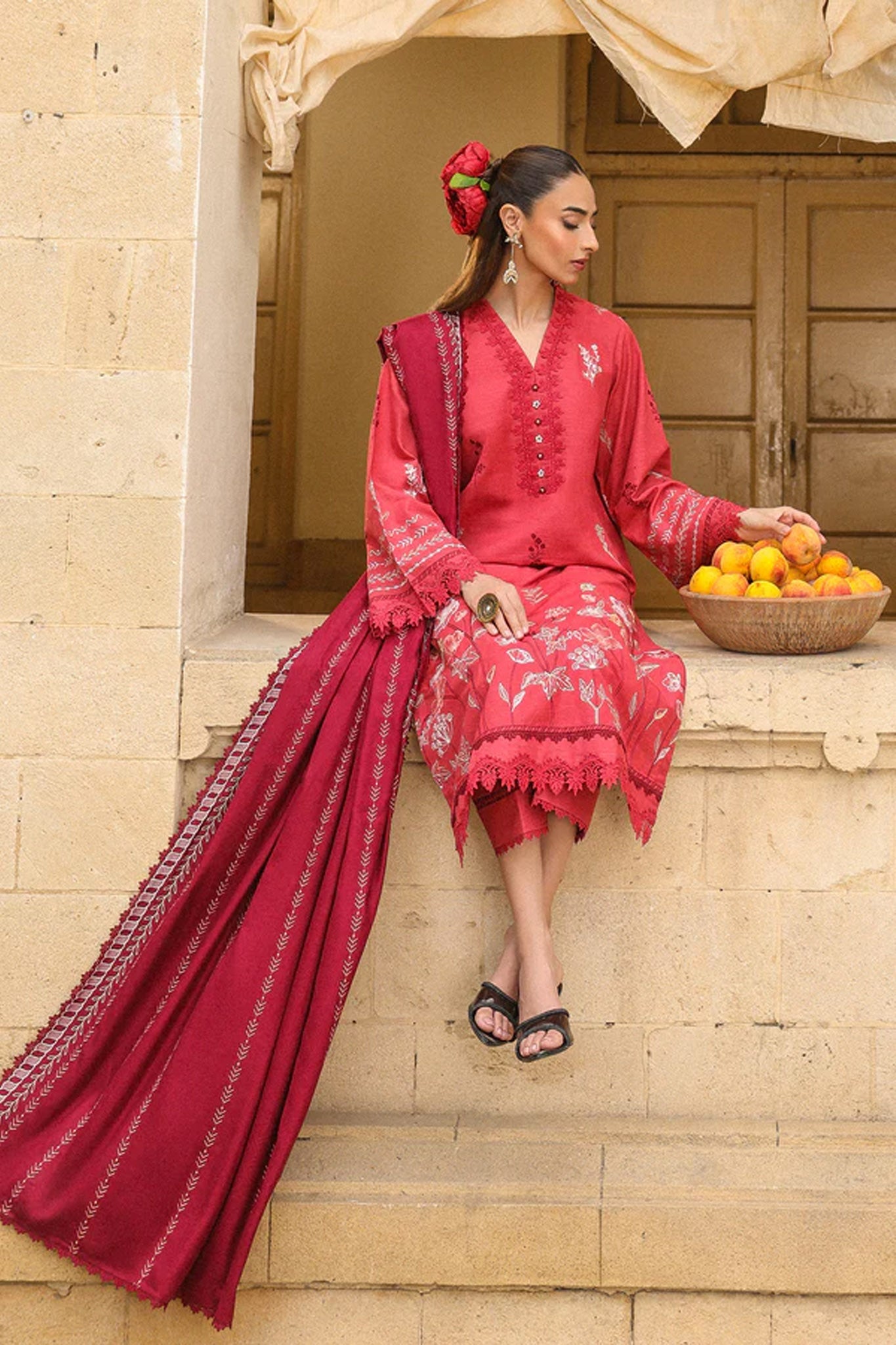 Sahar Unstitched 3 Piece Emb Khaddar Winter Collection'2025-AW2-25-07-Vermilion Glow