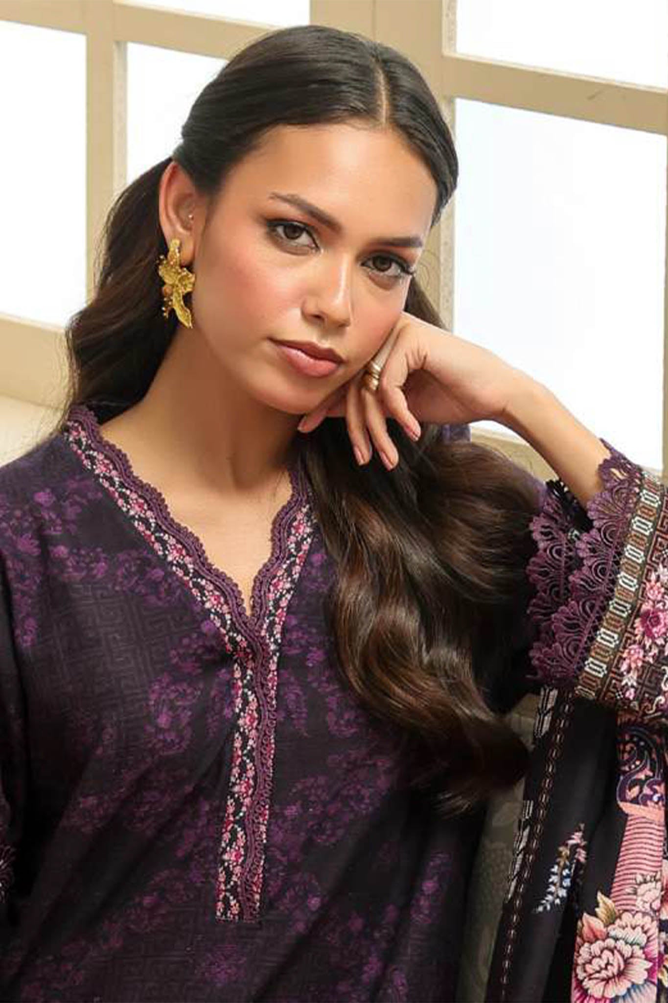 Sahar Unstitched 3 Piece Printed Khaddar Collection'2025-AW2-25-22-Plum Noir