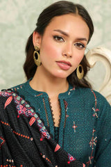 Sahar Unstitched 3 Piece Printed Khaddar Collection'2025-AW2-25-23-Obsidian Green