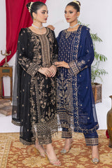 Arzu By Azmeerah Unstitched 3 Piece Hand Emb Chiffon Suit-AZM-AR-02-Mavi