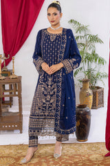 Arzu By Azmeerah Unstitched 3 Piece Hand Emb Chiffon Suit-AZM-AR-02-Mavi