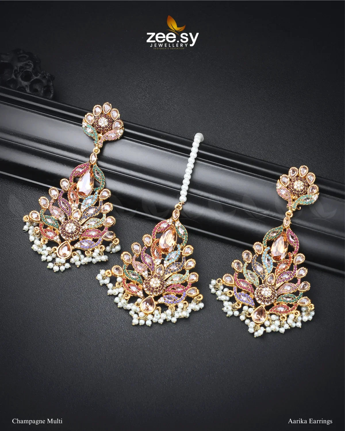 Aarika Earrings Champagne Multi - Zeesy Jewellery