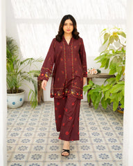 Zauk Stitched Co Ords - Cherry Charm