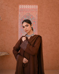 Zauk Stitched 3 Piece Collection-Rosewood - Farshi Shalwar Set