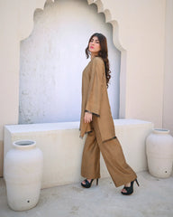 Zauk Stitched 2 Piece Collection-Golden Two Piece Dress