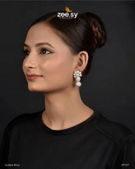 Akoya Earrings Golden Silver - Zeesy Jewellery