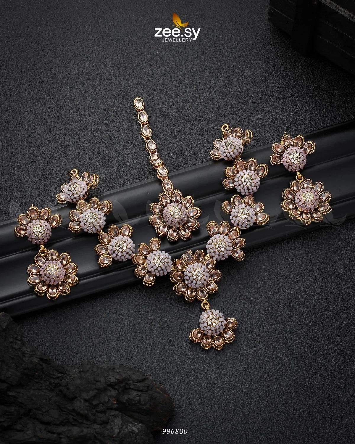 Alstroemeria Necklace set Mint pink - Zeesy Jewellery