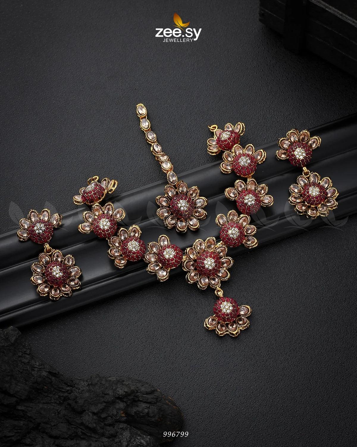 Alstroemeria Necklace set Red - Zeesy Jewellery