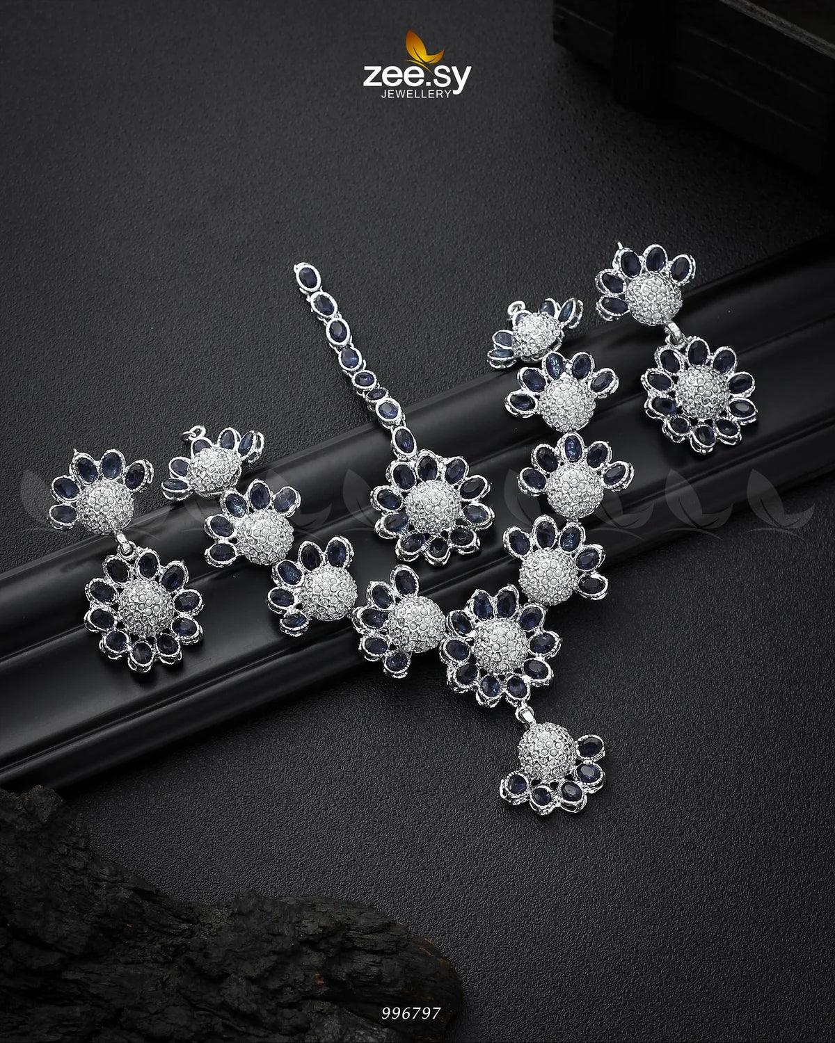 Alstroemeria Necklace set Silver Blue - Zeesy Jewellery