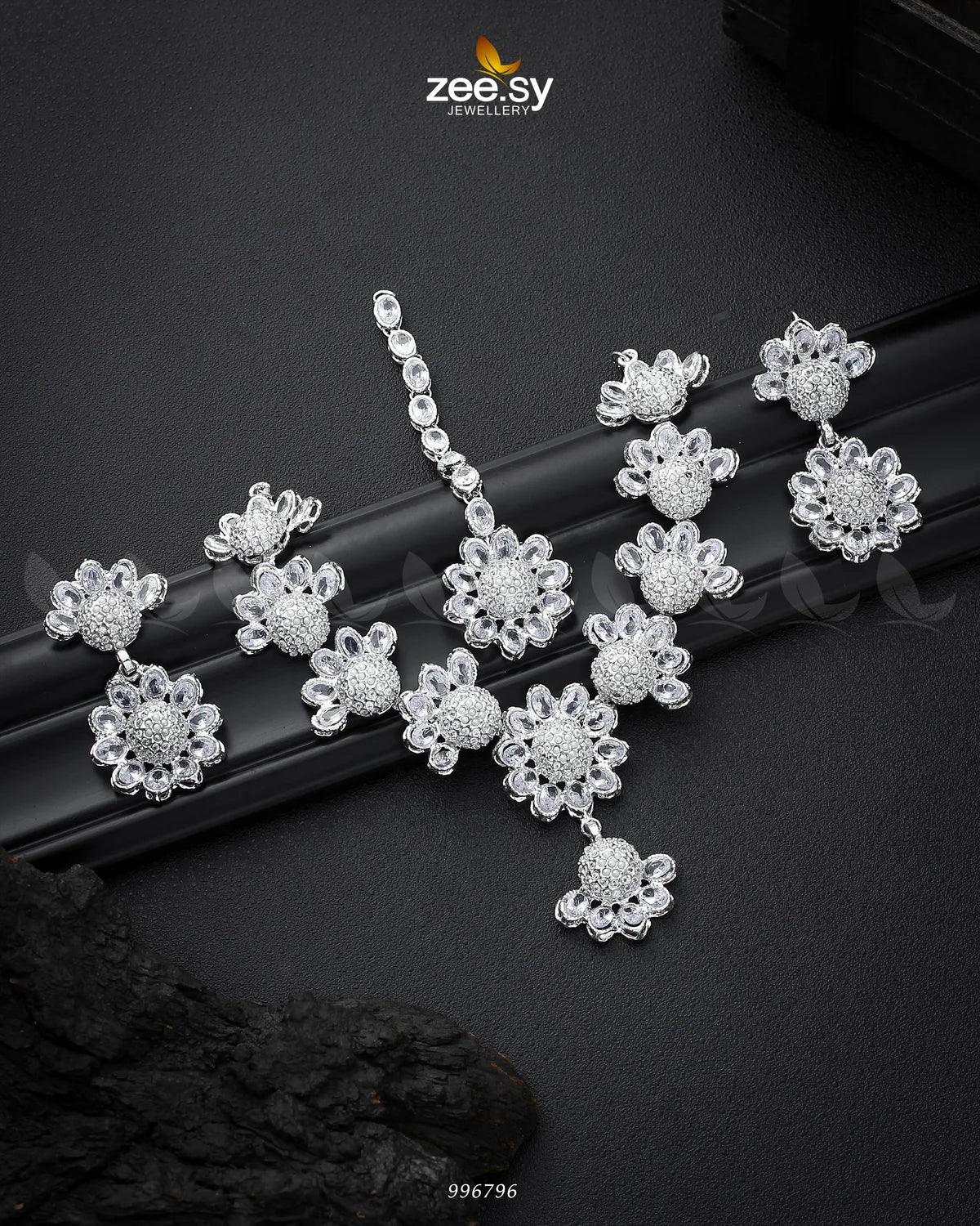 Alstroemeria Necklace set Silver White - Zeesy Jewellery
