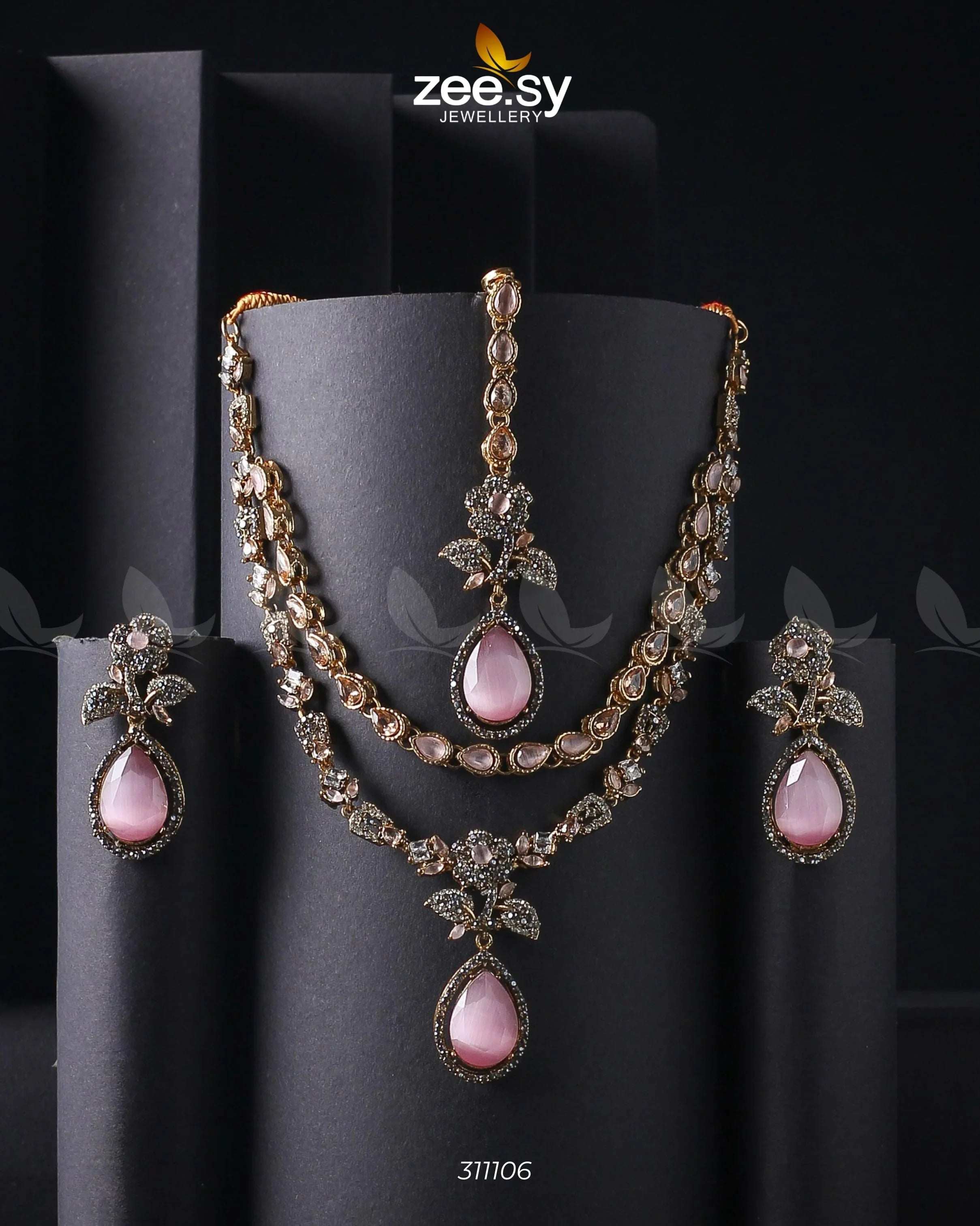Amelia Necklace set Golden Mint Pink - Zeesy Jewellery