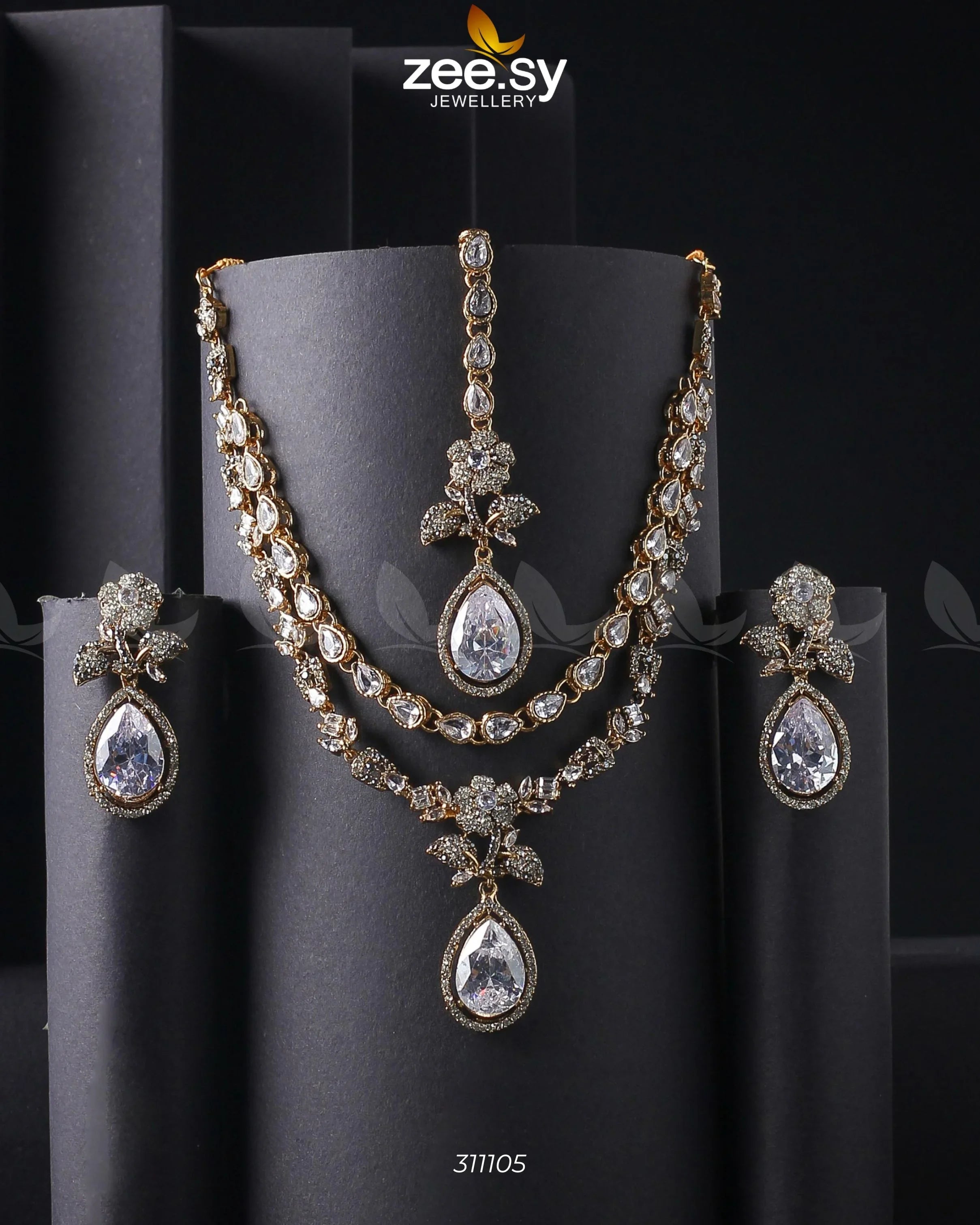 Amelia Necklace set Golden White - Zeesy Jewellery