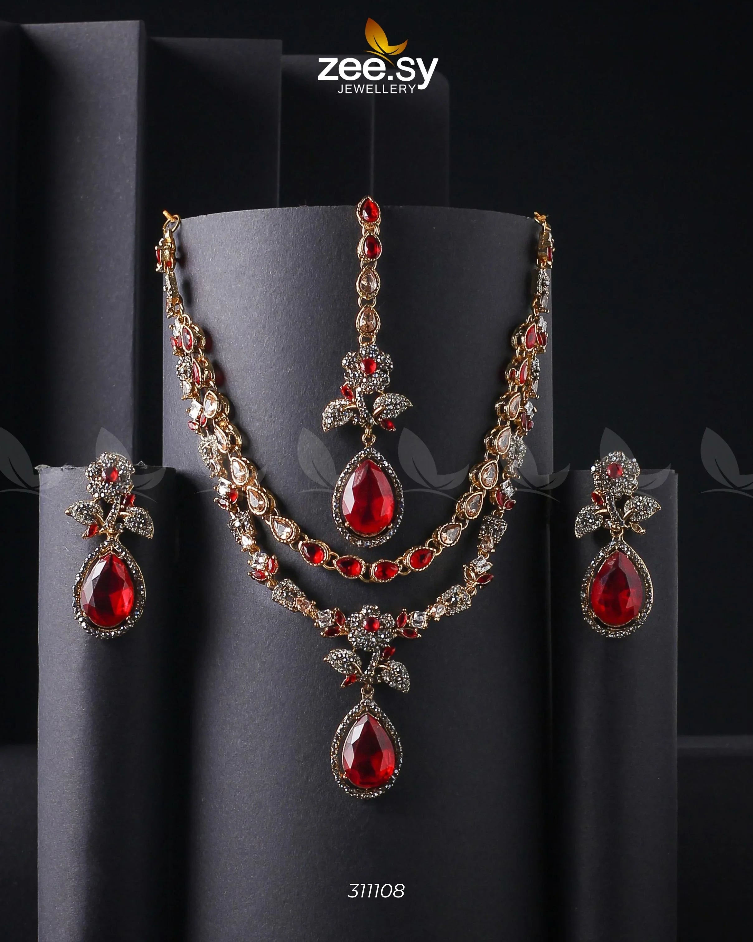 Amelia Necklace set Red - Zeesy Jewellery