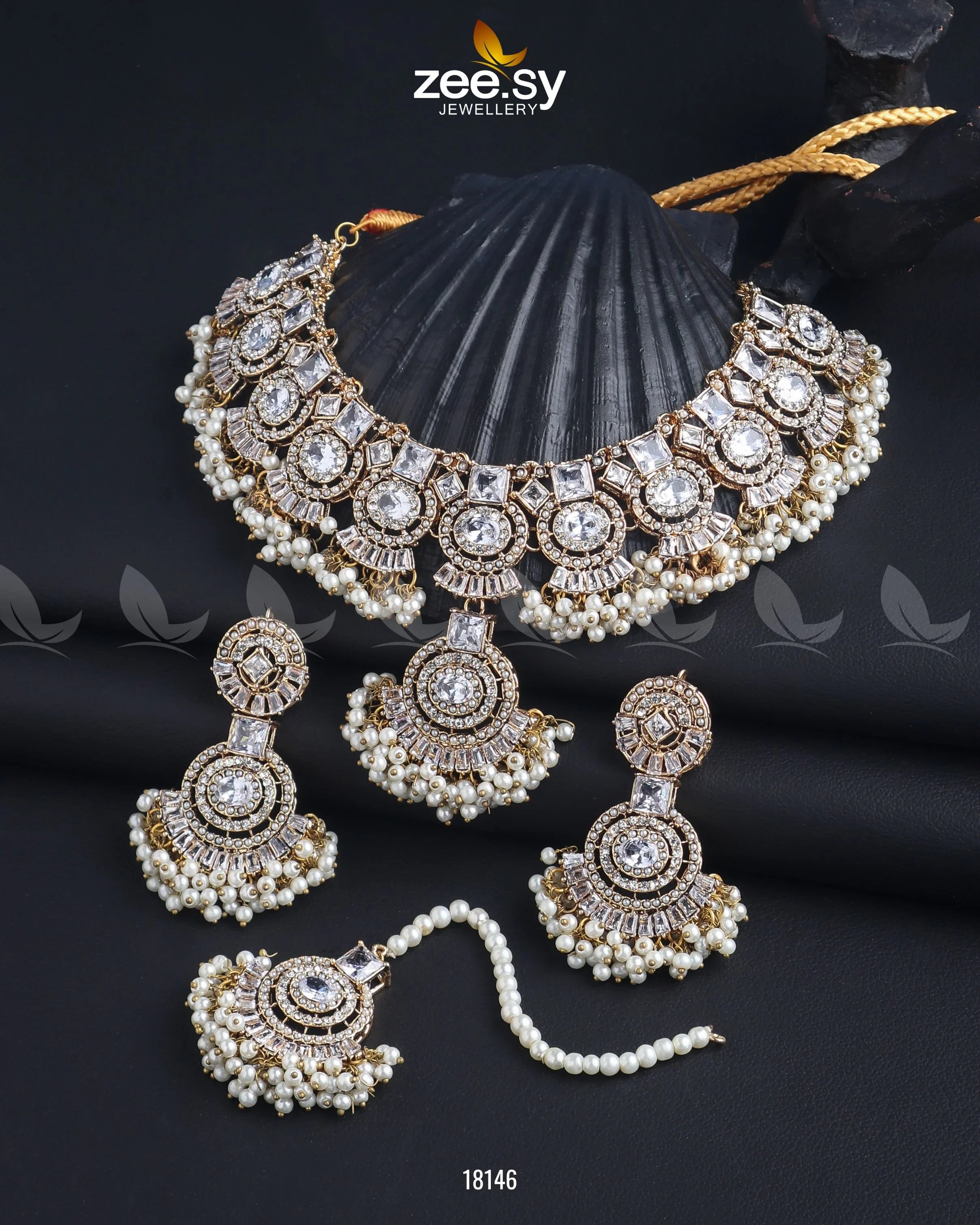 Anaya Necklace Set Golden White - Zeesy Jewellery