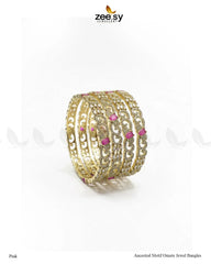 Ancestral Motif Ornate Jewel Bangles - Pink - Zeesy Jewellery