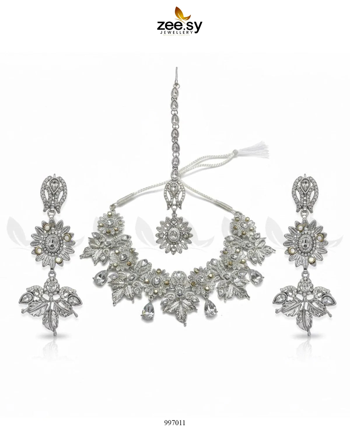Angelonia Necklace Set Silver White - Zeesy Jewellery