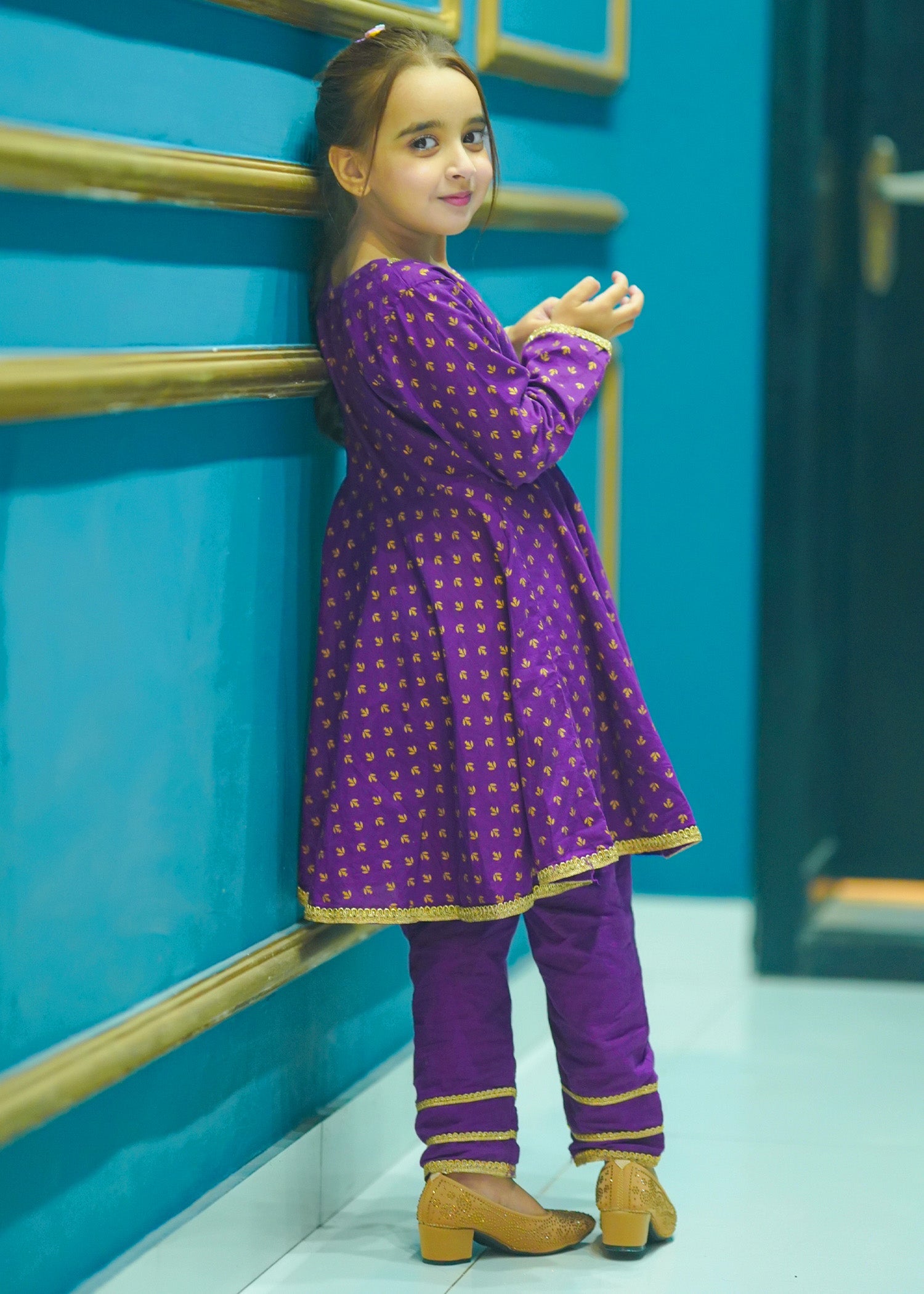 Modest Stitched 3 Piece Festive Formals Kids Collection'2025-Purple Adorn