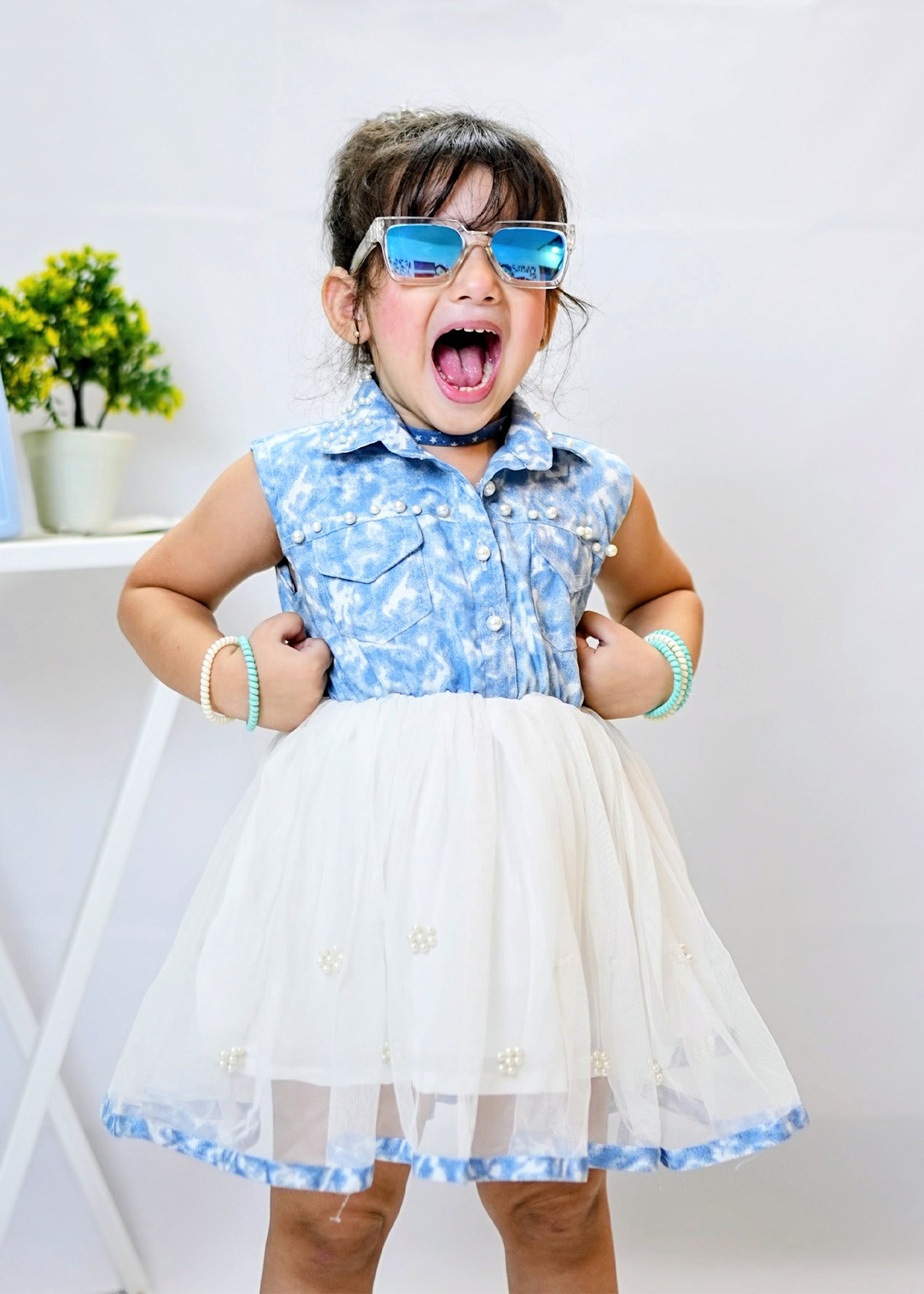 Fairy Bloom by Modest Stitched kids Formals Frock Collection'2025-Denim Pearl