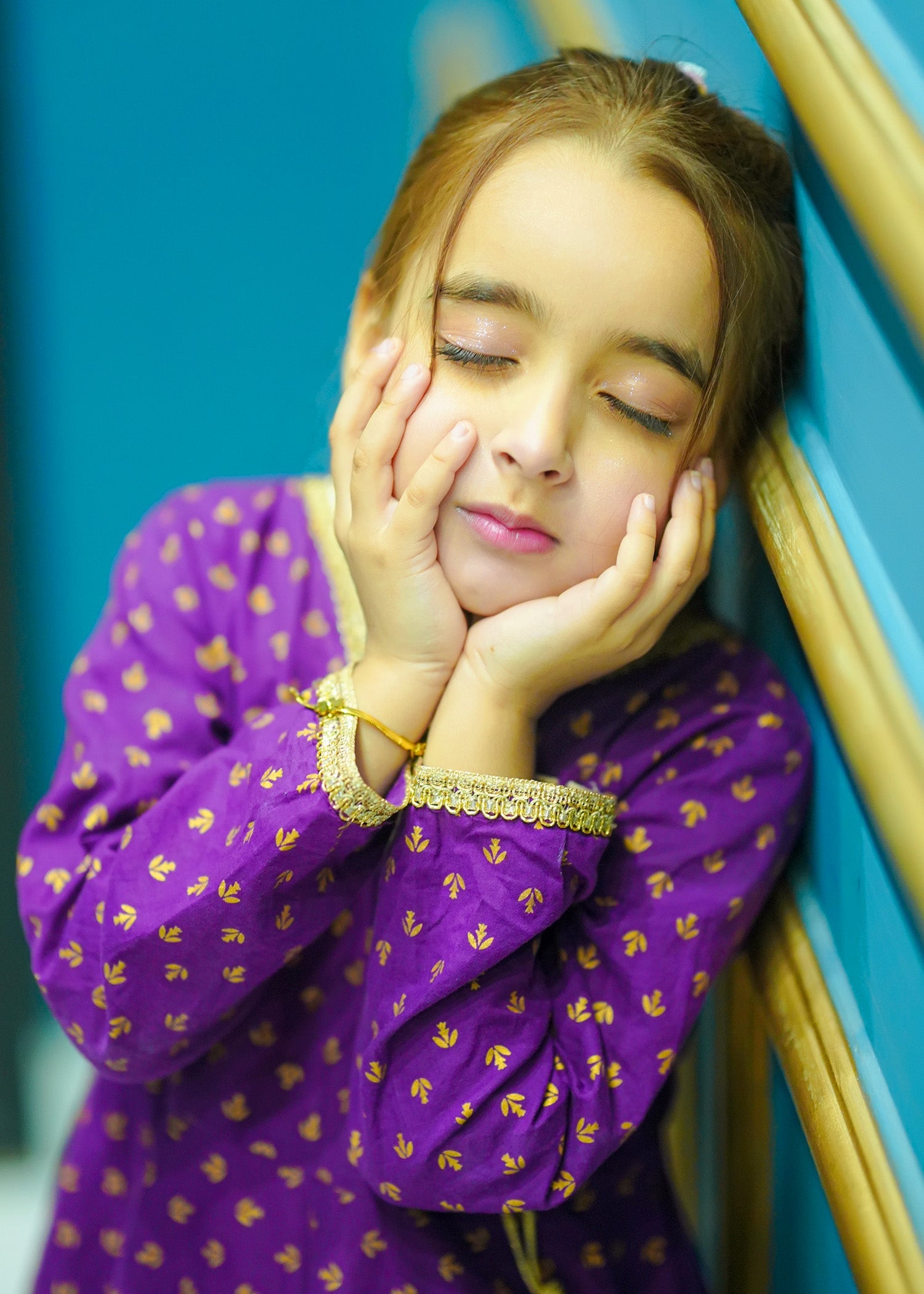 Modest Stitched 3 Piece Festive Formals Kids Collection'2025-Purple Adorn