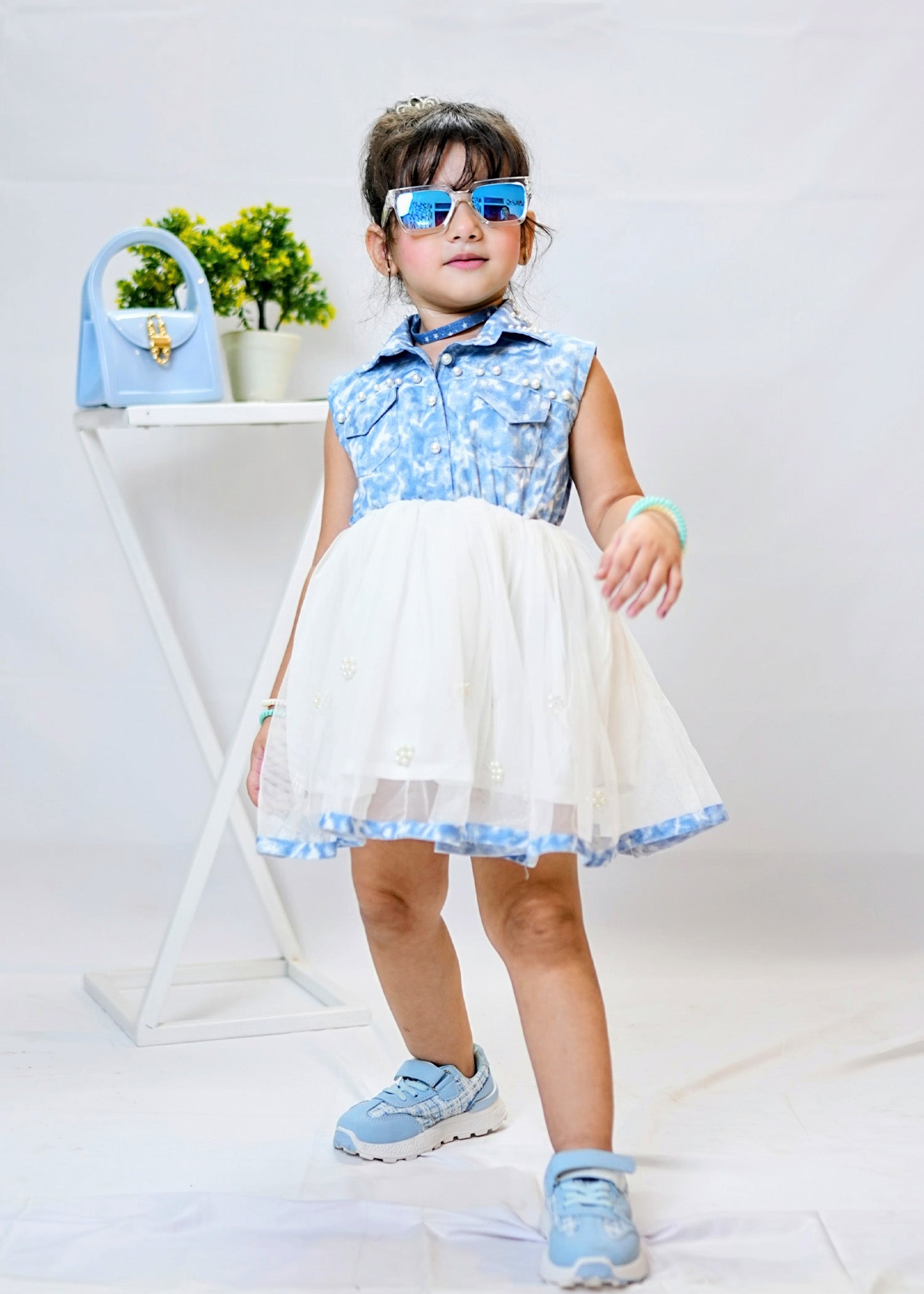 Fairy Bloom by Modest Stitched kids Formals Frock Collection'2025-Denim Pearl