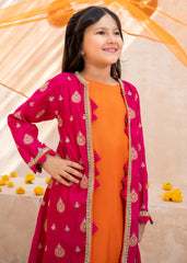 Meethi Eid By Modest 3 Piece Orange Rawsilk Embroidered Gharara