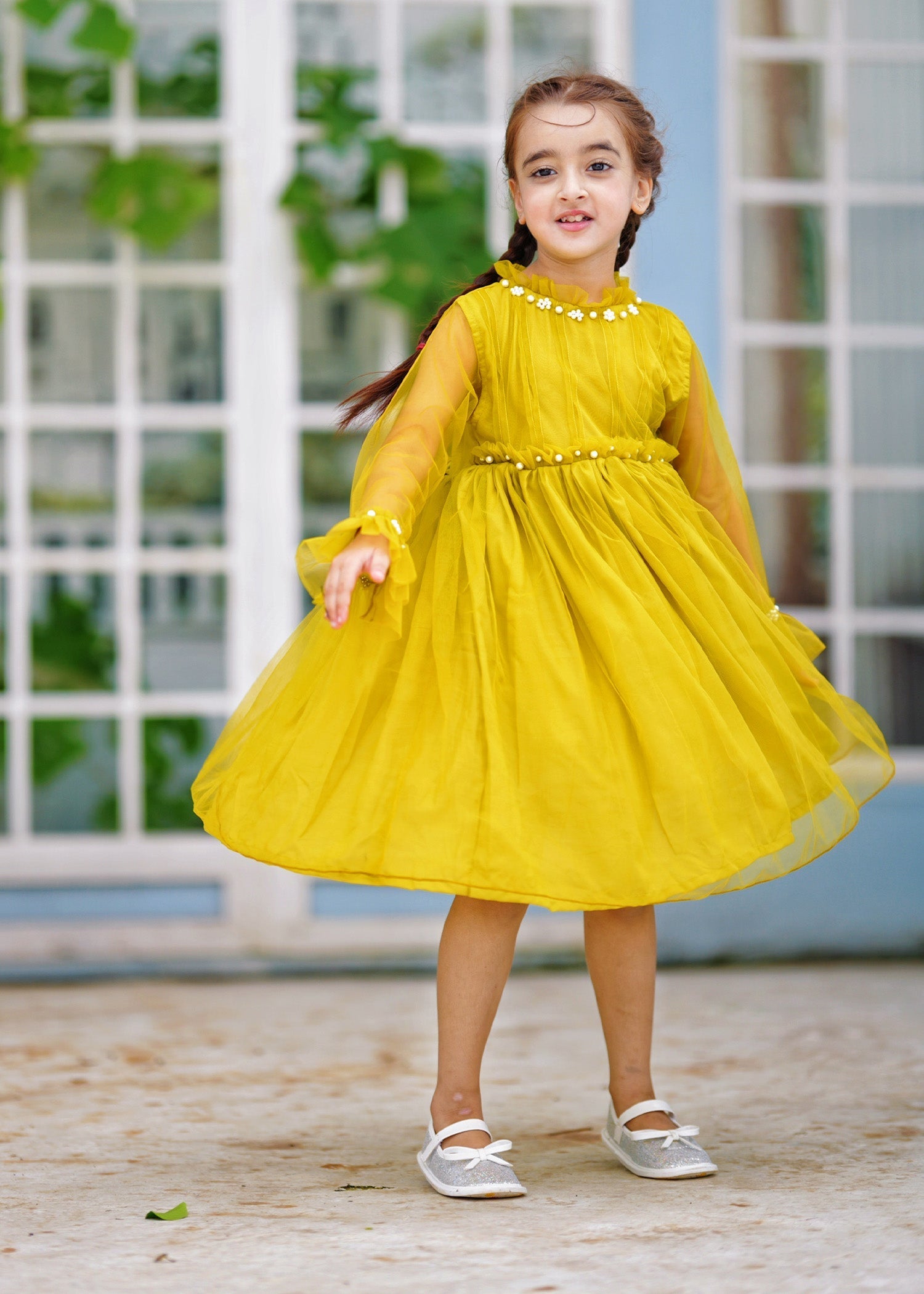 Fairy Bloom by Modest Stitched kids Formals Frock Collection'2025-Olive