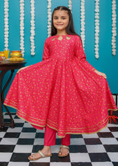 Eid Ki Khushiyan By Modest Stitched 3 Piece Cotton Frock Suit-9220-HPnk