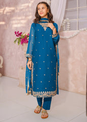 Modest Eid Edit 3 Piece Blue Embroidered Crinkle Suit
