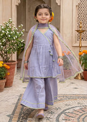 Modest Girls 3 Piece Purple Cotton Festive Dress
