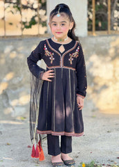 Modest Stitched 3 Piece Kids Festive Vol-01 Suit-10080-Blk