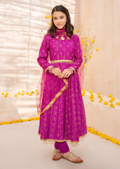 Meethi Eid By Modest Purple Rawsilk Printed 3 Piece Frock