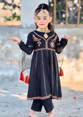 Modest Stitched 3 Piece Kids Festive Vol-01 Suit-10080-Blk