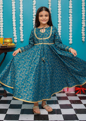 Eid Ki Khushiyan By Modest Stitched 3 Piece Cotton Frock Suit-9230-Blu