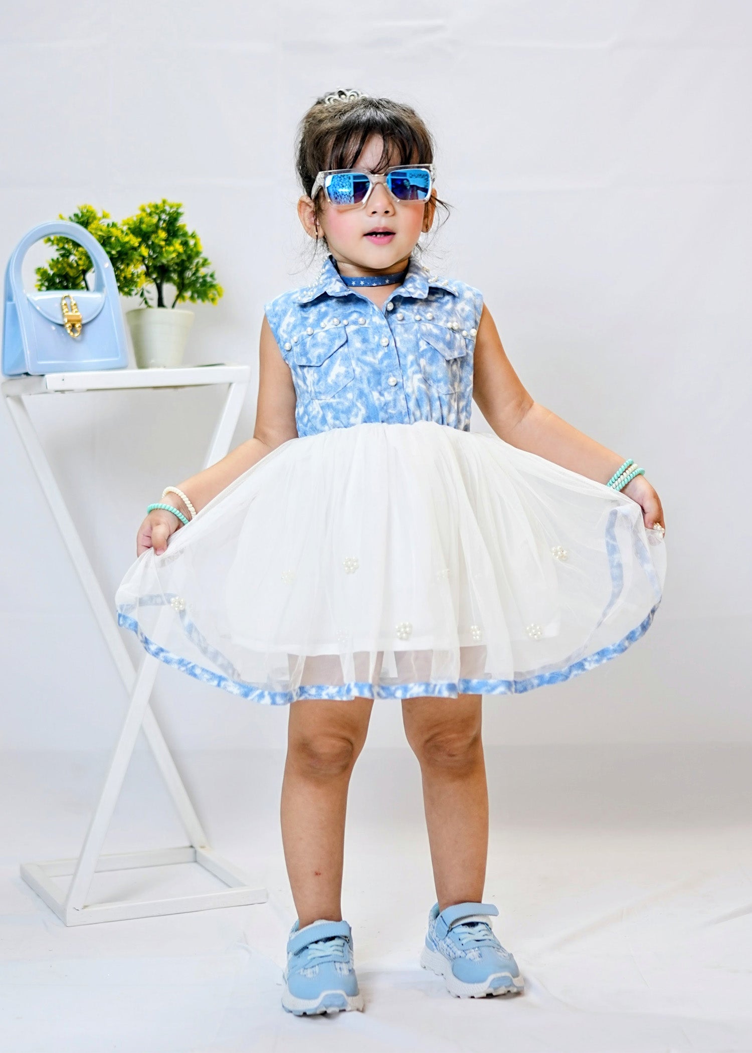 Fairy Bloom by Modest Stitched kids Formals Frock Collection'2025-Denim Pearl